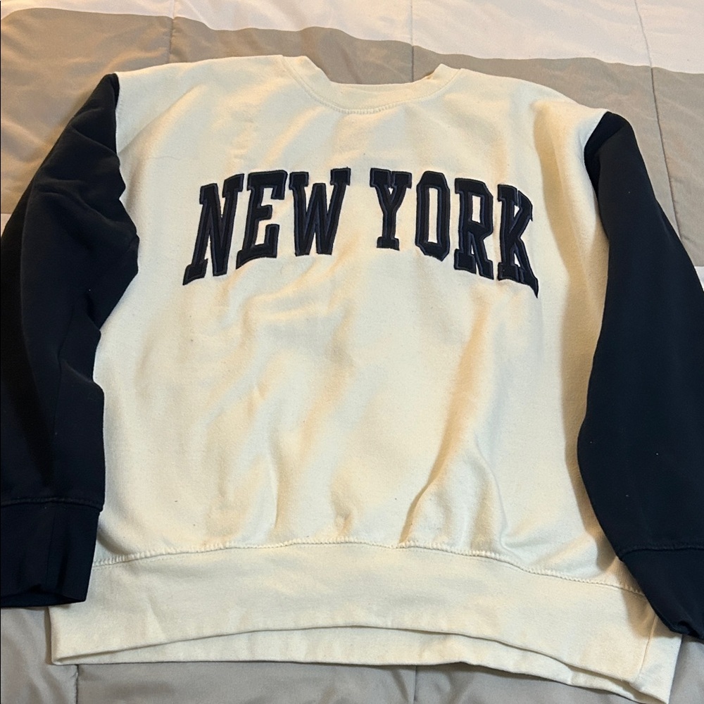 Cream and Black New York Men's Sweater